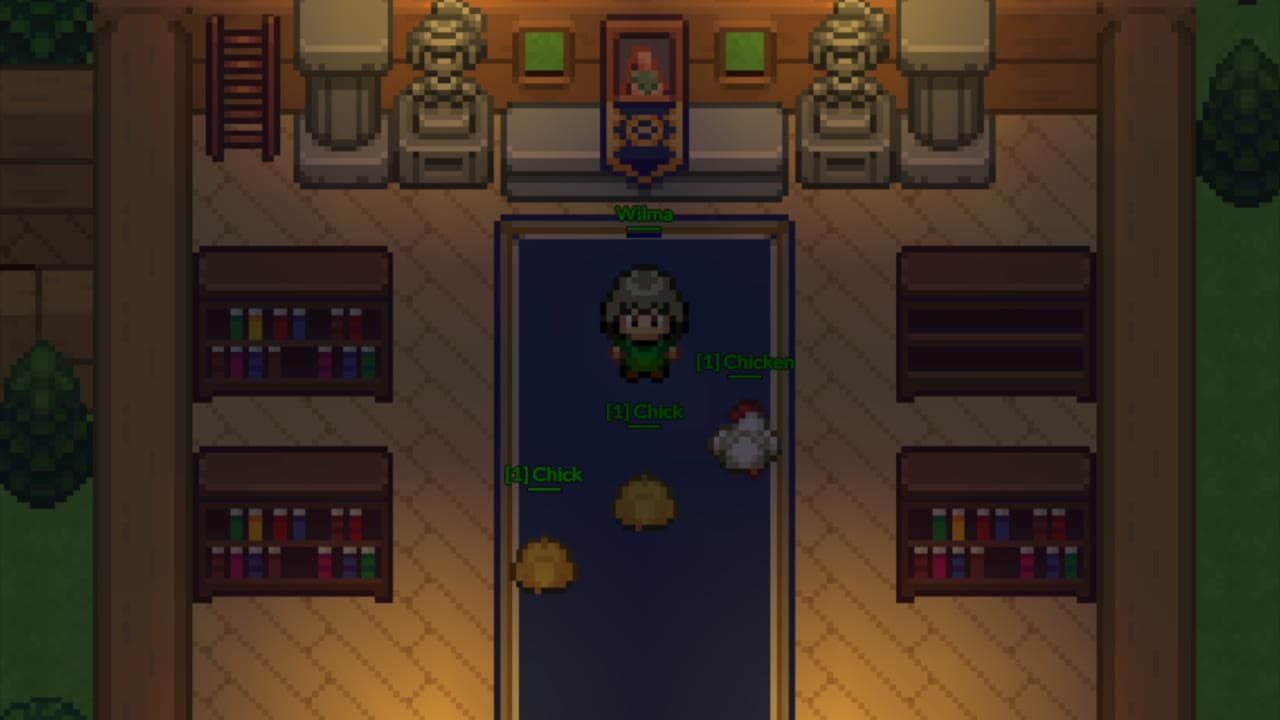 Critters following the player in town during development