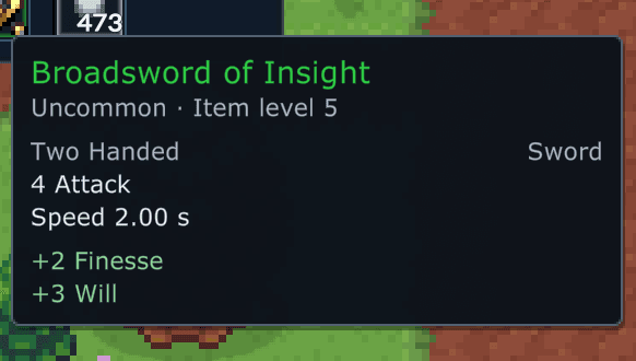 Broadsword of Insight with +2 Finesse and +3 Will