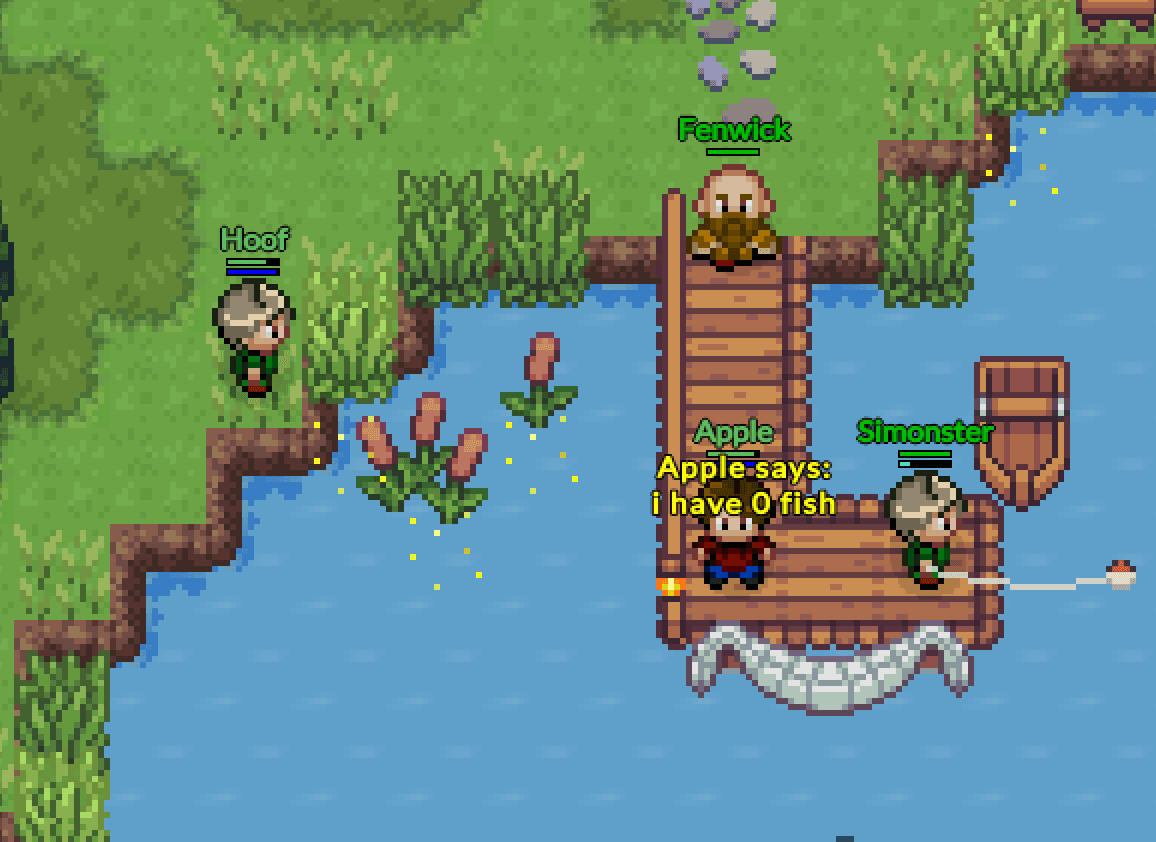 Players fishing together, and one saying he has zero fish